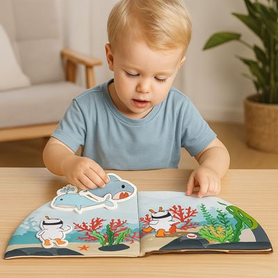Livre  bébé en tissu bleu