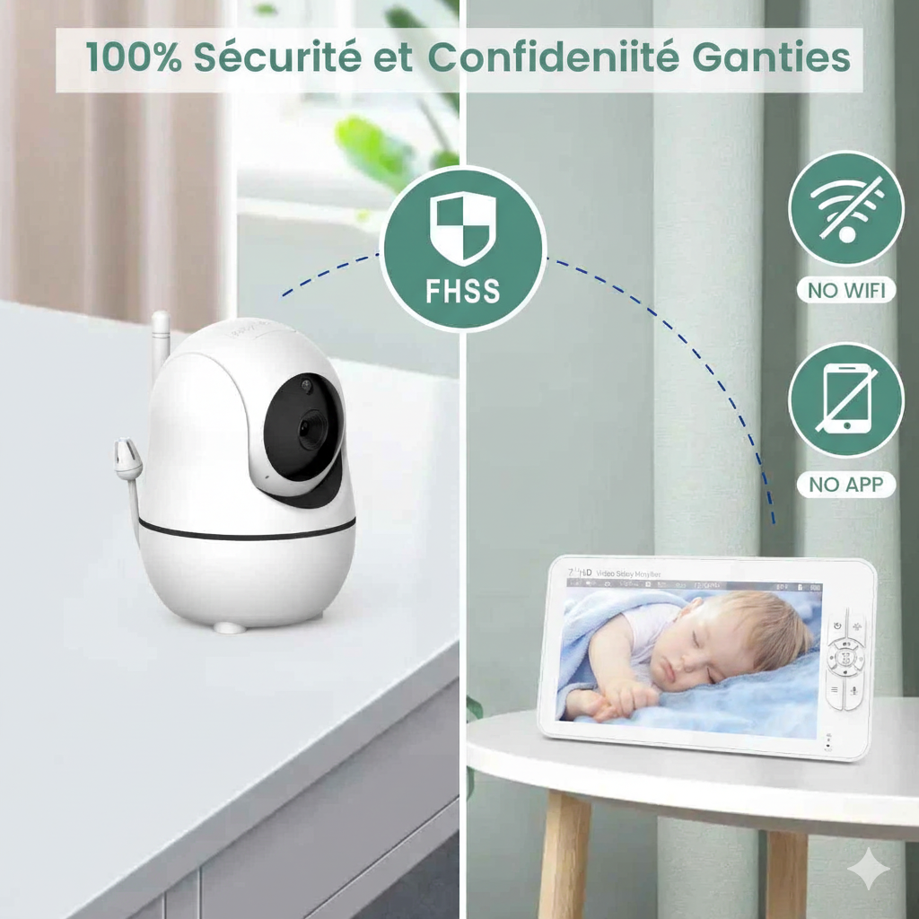 Moniteur bébé SM70 7’’ HD avec 2 caméras – Écran partagé, Zoom 4X, Audio bidirectionnel, Vision nocturne, Batterie 4000mAh