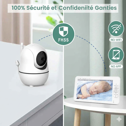 Moniteur bébé SM70 7’’ HD avec 2 caméras – Écran partagé, Zoom 4X, Audio bidirectionnel, Vision nocturne, Batterie 4000mAh