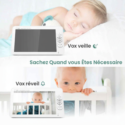 Moniteur bébé SM70 7’’ HD avec 2 caméras – Écran partagé, Zoom 4X, Audio bidirectionnel, Vision nocturne, Batterie 4000mAh