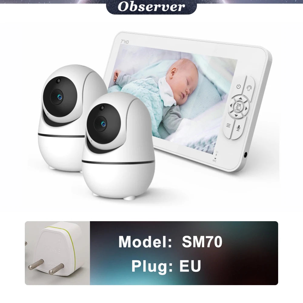 Moniteur bébé SM70 7’’ HD avec 2 caméras – Écran partagé, Zoom 4X, Audio bidirectionnel, Vision nocturne, Batterie 4000mAh